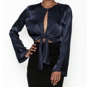 Do + be Navy blue satin blouse